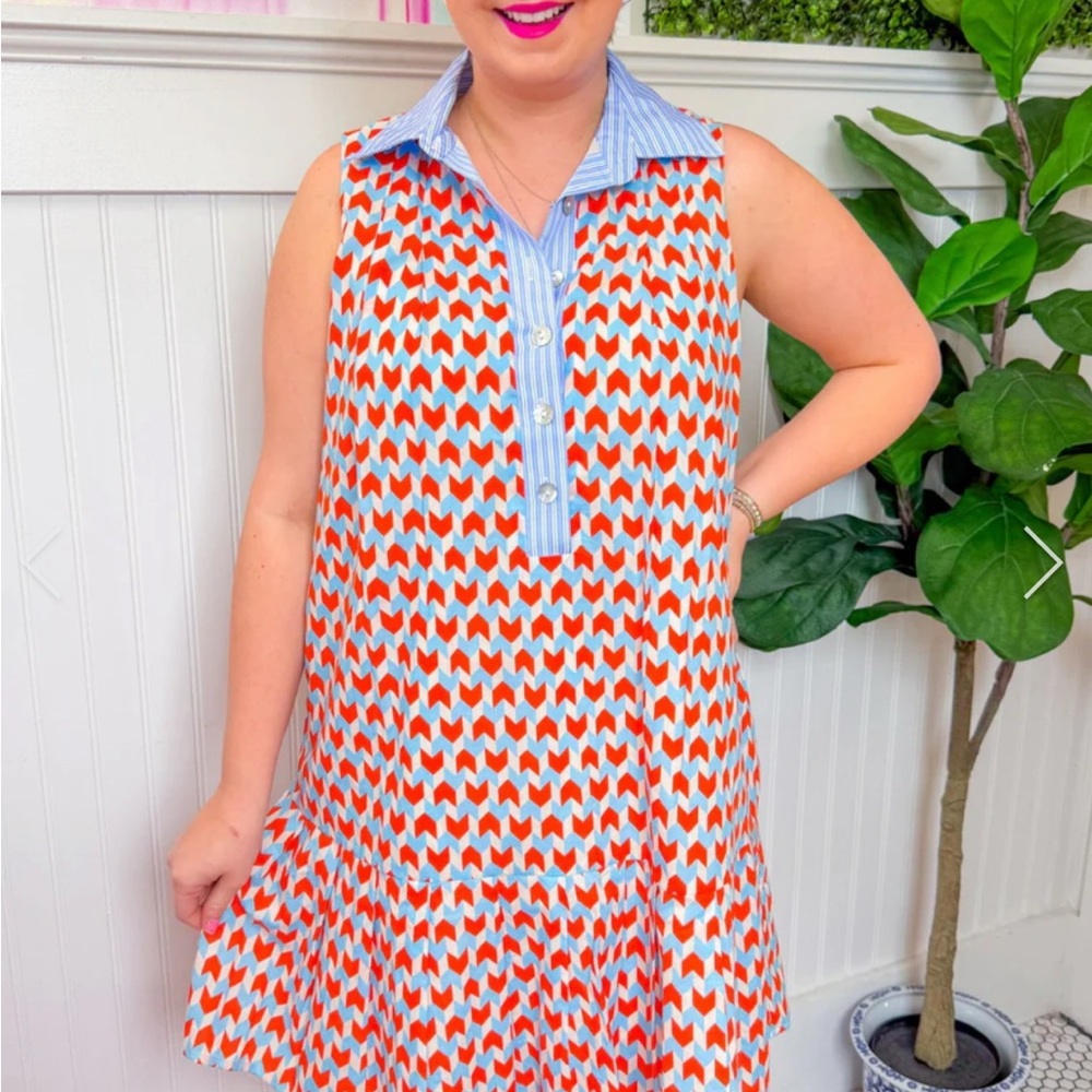 THML dress Priscilla Red and Blue Patterned Sleeveless Dress